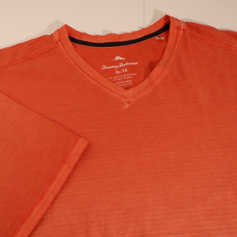 Tommy Bahama T Shirt Mens Orange Knit V Neck Modal Casual Beach Preppy XL